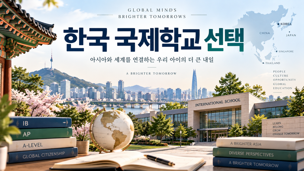 한국 국제학교 선택 기준을 상징적으로 표현한 매거진 스타일 이미지